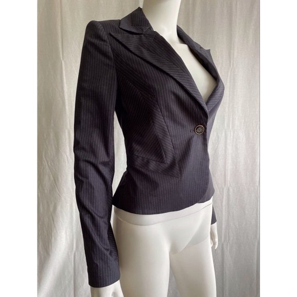 Marciano Women's Blazer Jacket One Button Striped Black Cotton Slim Fit Size 4 - Picture 3 of 12